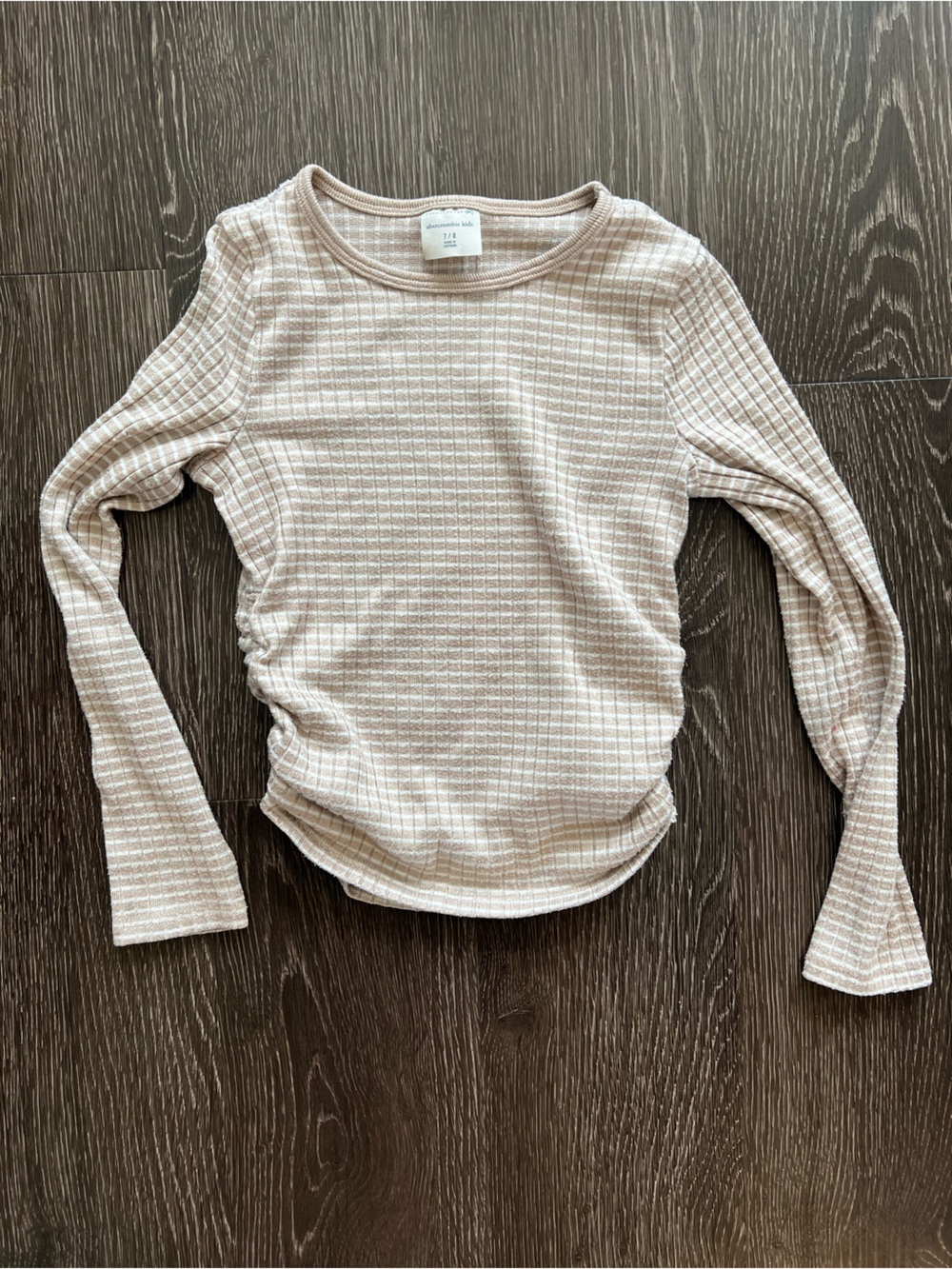 abercrombie kids Beige Striped Long-Sleeve Ribbed Tee